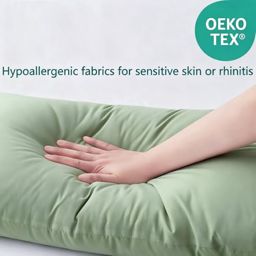 Image of Flat Ultra Thin Bed Pillows King Size Pillow Set of 2 Extra Soft Down Alternative for Stomach Back Sleeper Sage Green 20x36inches