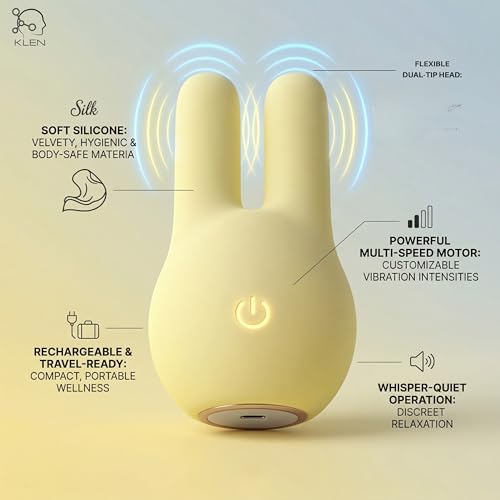 Image of KLEN Women Body Massager Machine for Stress Relief Portable Electric Dual Node Mini Massager Device with Soft Silicone Head Cordless Handheld Waterproof Rechargeable Vibration Wellness Self Care Tool (Yellow)