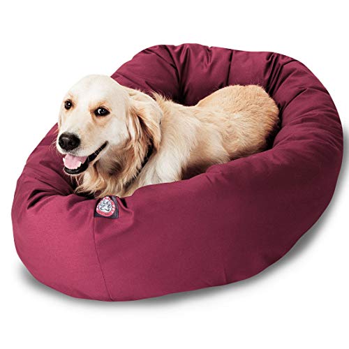 Image of Majestic Pet 40 Inch Bagel Calming Dog Bed Washable - Cozy Soft Round Dog Bed with Spine Support for Dogs to Rest their Head - fluffy donut dog bed 40x29x9 (Inch) - Round Pet Bed Large - Burgundy