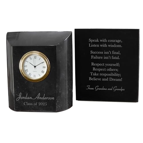 Personalization Universe Secrets of Success Graduation Plaque - Engraved Marble Desk Clock for Him/Her - 3x1.25x3.5 Inches - Elegant 2025 Graduation Gift, Personalized Name & Year, Quartz Movement