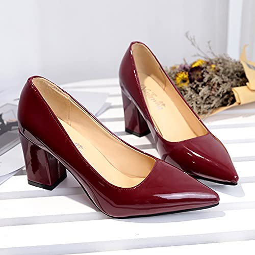 JiangWei Shu Women's High Heeled Pointed Toe Chunky Heel Pumps Shoes2