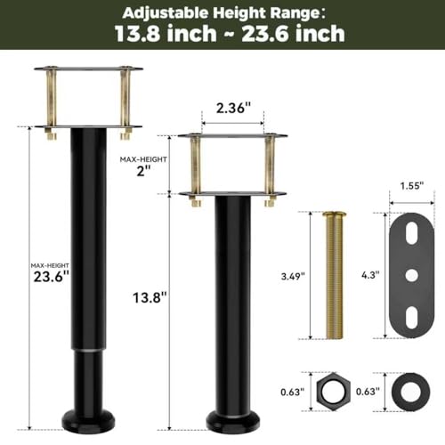 Adjustable Bed Frame Support Legs 13.8-23.6 inch, Bed Support Legs for Bed Frame/Bed Center Slat/Furniture,Metal Bed Center Slat Heavy Support Leg (2 Pcs)