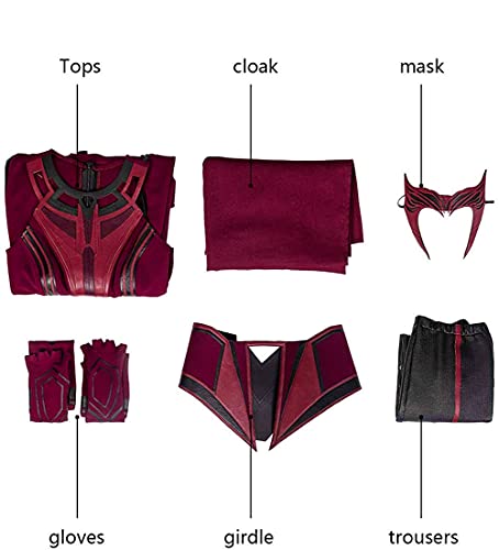 Image of Female Wanda Maximoff Cosplay Costume Scarlet Witch Headwear Cloak and Pants Full Set Outfit