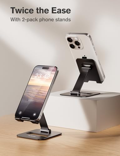 image for Nulaxy 2 Pack Dual Folding Cell Phone Stand, Fully Adjustable Phone Ho