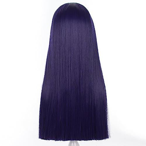Image of Anime Blue Purple Wigs with Bangs Long Straight Wig Hime Cut Adult COS Game Cosplay Wigs Halloween,Christmas,Comic con,Game Show,Party