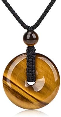 HASKARE Mens Stone Pendant Tiger Eye Chakra Healing Pendant Necklace, Adjustable 27.5 inch