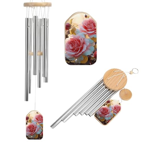 Outdoor Wind Chimes, Rose Flower Wildflowers Printed Wind Chimes,Simple Wind Chimes,Curtain Wind Chimes for Home Decoration