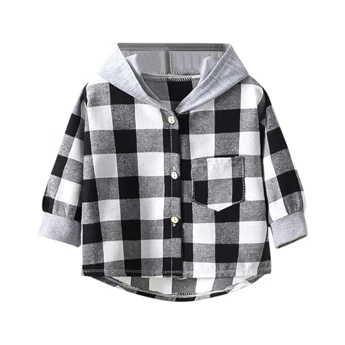 Kids Cotton Shirts Flannel Jacket Long Sleeve Boys Girls Classic Plaid Coat Hood Button Down Shirt Jacket Lightweight2