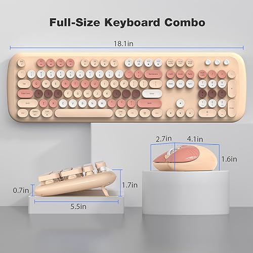 Image of KNOWSQT Wireless Keyboard and Mouse Combo Pale MilkTea - Colorful 104 Key 2.4G Round Keycap Typewriter Keyboards, USB Dongle Plug and Play, for Laptop, Windows, PC, Mac, Desktop