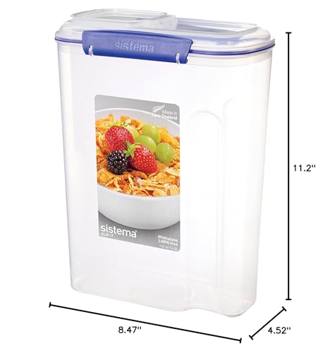 Sistema Cereal Food Storage Container with Flip Top Spout, Dishwasher Safe, 17.75-Cup, Clear/Blue