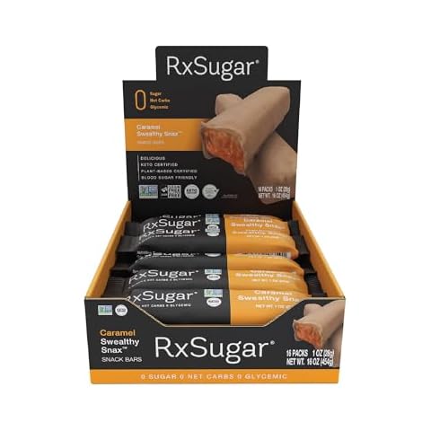 RxSugar Caramel Swealthy Snax, Diabetes & Keto Friendly, Sugar-Free Candy and Snack Bars Made with Allulose, Zero Net Carbs, Non-GMO, Plant-based Certified - 16 Bars Cover