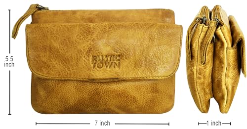 Image of RUSTIC TOWN Leather Sling Bag for Women - Washed Leather Crossbody Bag Wristlet Clutch, Vintage Travel Shoulder Purse Handbags for Ladies