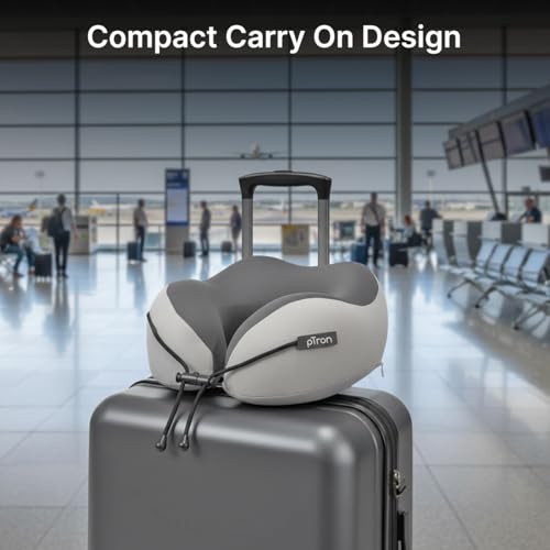 Image of pTron Ergova S4 Travel Neck Pillow, Hi-Per Memory Foam, Lightweight Neck Support Pillow, Ideal for Flight, Car & Travel Comfort, Carry Zip Pouch (Grey)