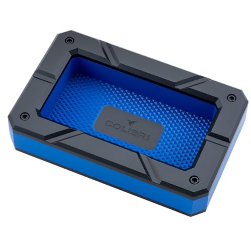 Colibri Rally Cigar Ashtray - Premium Metal Design with 6 Cigar Rests, Textured Diamond Pattern, Deep Ash Bowl for Home Office Man Cave Lounge (Black + Blue)