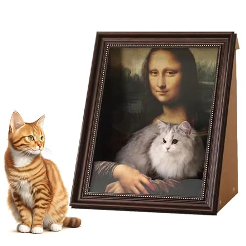 【モナリザデザイン】4D アート 猫ベッド キャットハウス 取り外し可能 ブラウン枠 コンパクト設計(52×44×35cm) 猫用隠れ家 猫ハウス 猫 ベッド 猫 ハウス