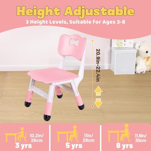 Image of FUNLIO Adjustable Kids Chair (1pc), 3 Level Height Adjustable Toddler Chair for Ages 3-8, Sturdy Child Chairs with Maximum Bearing 220lbs, for Classrooms /Daycares /Homes, CPC & CE Approved - Pink