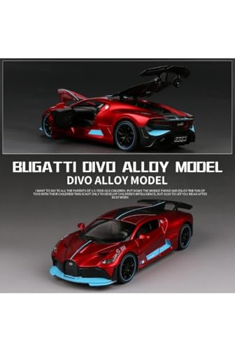 Image of DREAMY DEN Bugatti 1:32 Die-Cast Pull Back Toy Car with Lights & Sound, Alloy Metal Body, Openable Doors - Red Miniature Car for Kids & Collectors (RED)