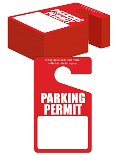 Better Office Products Parking Permit Hang Tags 50 Pack Poly Plastic Placards Temporary Parking Passes Bulk Pack 3 x 5 Placards for Rearview Mirror Thick Gauge (0.2/0.5 mm) Red