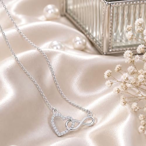 Image of Miss Highness 925 Pure Silver Heart Infinity Pendant Necklace for Women & Girls | Daily Wear Silver Jewellery with Authenticity Certificate | Gift for Girlfriend Wife | With Chain Pendant
