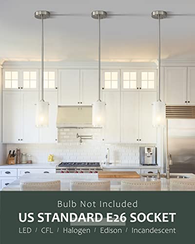 Eietonte 1-Light Mini Pendant Light Fixtures, Modern Chandelier Hanging Ceiling Light With White Frosted Shade, Brushed Nickel Pendant Lighting For Kitchen Bedroom Hallway, Adjustable Height, 2 Pack #TOP4
