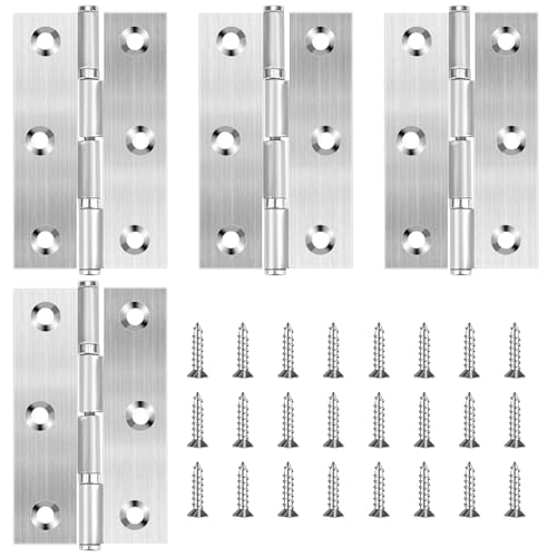 4 Pack 3 Inch Door Hinges Stainless Steel Folding Bifold Butt Cabinet Hinges Silver Door Hinges with Screws for Door, Furnitures, Wooden Boxes, Windows, Cupboard, Dressers