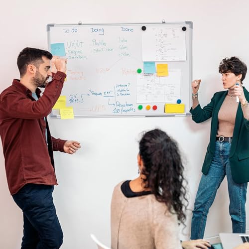 ForenTex Pizarra Blanca Magnética con Bandeja y Marco de Aluminio Incluye Dos Imanes (tamaño 60 x 90 cm)