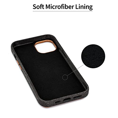 Image of Dockem Fabric Card Case for iPhone 14 with Built-in Metal Plate for Magnetic Mounting, Stitched-on Genuine Leather Wallet with 2 Credit Card /ID Slots: M2F [Grey and Light Brown]
