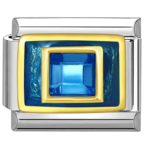 Quiges - Modulo Charm Link in stile italiano da 9 mm in acciaio inox Zircone blu zaffiro per bracciali in stile Italian Links