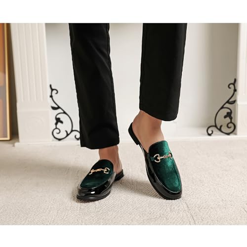 Image of FLQL Men's Leather Scuff Slippers Velvet Slip On Loafers Fashion Backless Mule Clogs Anti-Slip Sandals Slides for Men and Women Designer Size 7-13