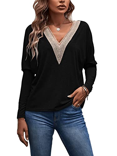 GORGLITTER Camiseta de manga larga para mujer Drop Shoulder con cuello en V, Negro , L Cover
