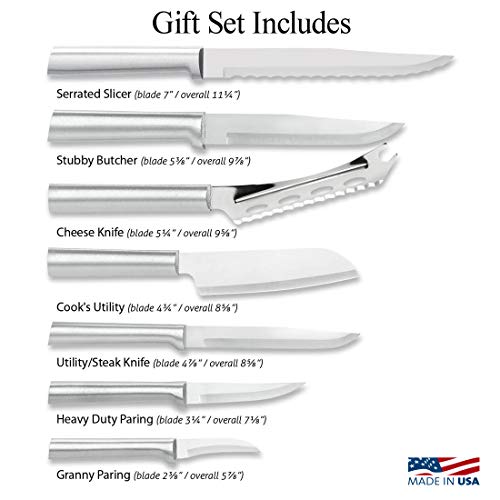 Rada Cutlery Knives Gift Set Stainless Steel Blades and Aluminum, Set of 7, 11 3/4 Inches, Silver Handle - Thumbnail 2