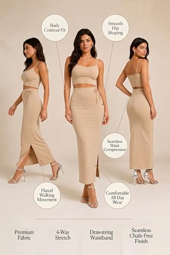 Image of Stretchable Cotton Saree Shapewear Petticoat for Women | Breathable Saree Shaper with Drawstring & Side Slits | Seamless Inskirt Petticoat for Saree Lehenga Gown | S-5XL