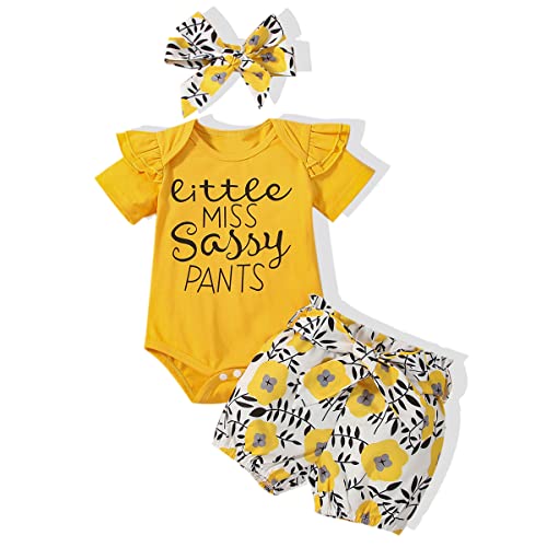 Newborn Baby Girl Clothes Infant Outfits Ruffle Romper Onesies Floral Shorts Gifts Set Cute Toddler Baby Girl Shorts Sets 6-9 months