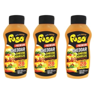 3x Confezione Per FUSO Premium Cheddar Cheese Squeeze, Salsa Formaggio con 28% Cheddar, 950g, Confezione da 3 Bottiglie