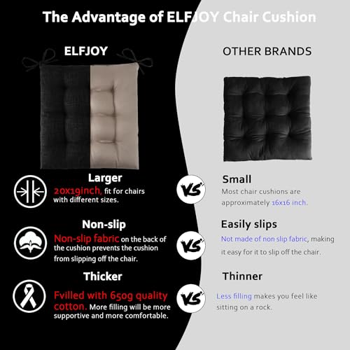 ELFJOY Extra Large Rocking Chair Cushion Non-Slip Linen Chair Pads Thick Back and Seat Cushion 2 Piece Set with Ties