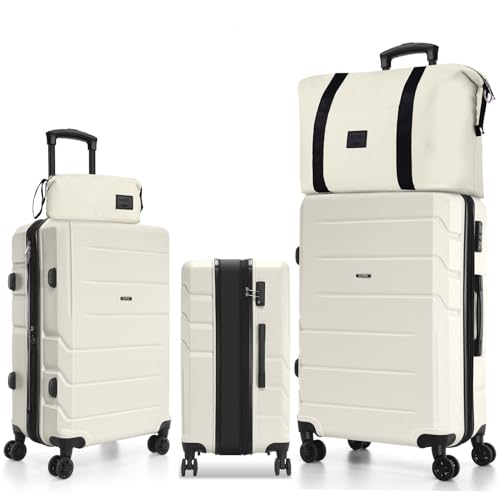 Image of Hoteel Luggage Sets 5 Piece, 4-Yr Warranty, PC+ABS Hard Shell Expandable Suitcases with Wheels, TSA Aproved Lock and Carry on Bags, Travel Suit Case Set for Men and Women (5-Piece, Beige)