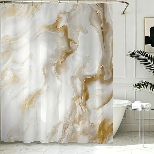 Mocsicka Shower Curtains for Bathroom Gold Marble Shower Curtain for Bathroom Abstract Gold and White Shower Curtain Modern Art Decor Waterproof Bath Curtain for Modern Bath Decor 72 X 72 Inch