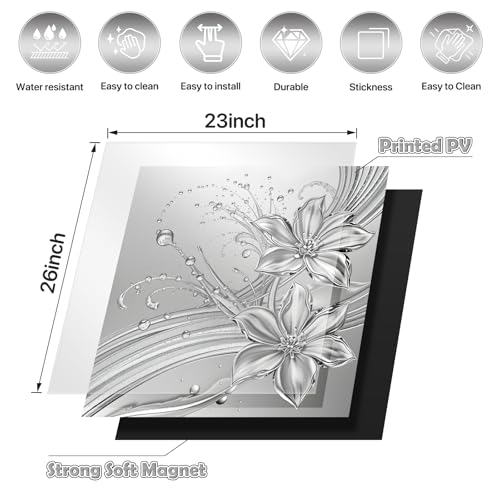 Image of Silver Floral Dishwasher Magnet Cover for Washers Fridge Cover Panel Decal Home Kitchen Decor,Washing Machine Cabinet Reusable Dishwasher Covers,26 x 23 inch