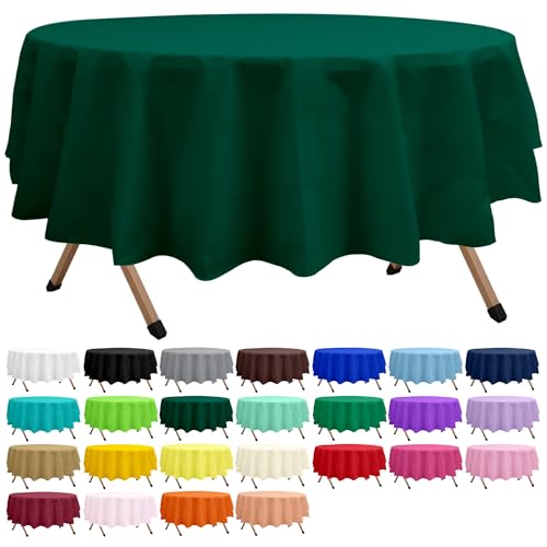 dinexlence 2 Pack Hunter Green Premium Plastic Tablecloth Round 84 Inches Reusable Forest Green...