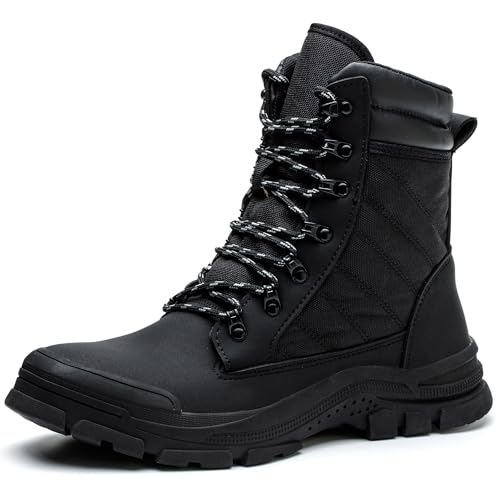 Micoklinlin Zapatos de trabajo para mujer y hombre, ligeros, con puntera de acero, con cremallera, Negro , 42 EU