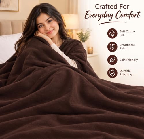 Image of HOMEKART 300 TC All Season Solid /Plain Lightweight Polar Fleece Single Bed Blanket (152 x 230 cm), Brown