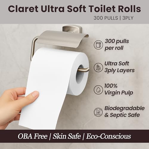 Image of Claret Ultra Soft 3-Ply Virgin Pulp Toilet Rolls | 300 Pulls Each Skin-Friendly | 4 Rolls in 1 Pack | OBA-Free | Sanitary System Friendly (Pack Of 4 Rolls)