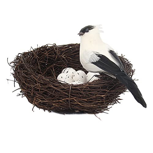 Artificial Bird Nest with Bird and Eggs, Artificial Feathered Birds Nest Eggs Easter Decor Home Ornament for Home Garden Decoration DIY Craft Tree Decoration
