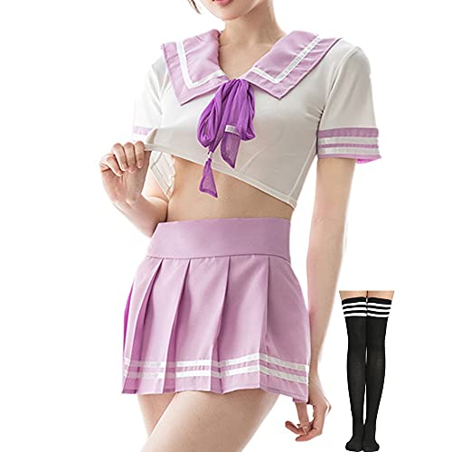 Consejos para Comprar Lenceria Niñas los preferidos por los clientes. 48 JasmyGirls - Traje de lencería para niña escolar, disfraz de anime, kawaii, cosplay, lencería traviesa, uniforme japonés, medias, Púrpura, M