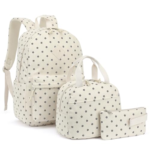 Corduroy School Backpack Girls Kids Teens School Bookbags Schoolbag Set with Lunch Box Pencil Bag