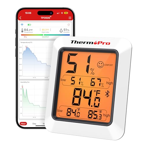 ThermoPro TP350 Bluetooth Thermometer Hygrometer – 80m Reichweite, App-gesteuert (für Innenräume)