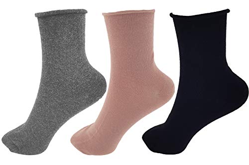 3er Pack Damen Socken Anti Stress mit Komfortbund 35-38 Grau/Rosa/Schwarz Diabetikersocken venenfreundliche Trichtersocke Cover