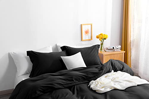 Image of NTBAY Twin Duvet Cover Set, 1 Duvet Cover and 1 Pillow Sham, Soft Brushed Microfiber Comforter Cover for Kids with Zipper Closure, Black