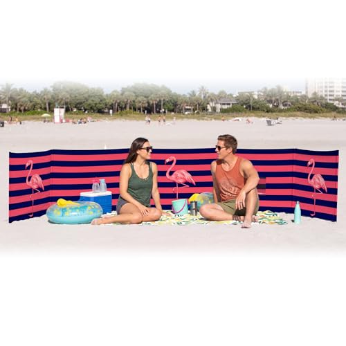 Cinnvoice 20ft Flamingo Beach Windscreen Set Long Privacy Screen with 6 Hardwood Poles Rubber Mallet and Carry Bag Portable Beach Fence Wind Blocker for Summer Outdoor Sand Wind Protection