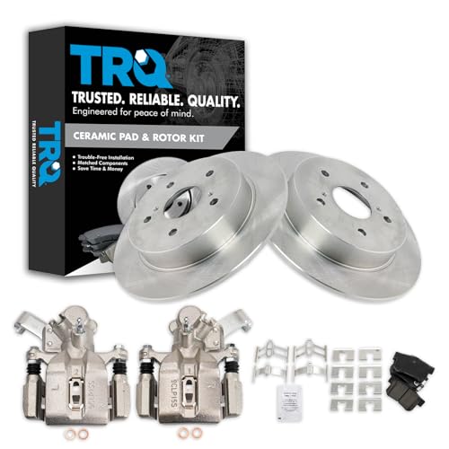 Image of TRQ Rear Brake Pad and Rotor Set Ceramic Solid Rotors Calipers